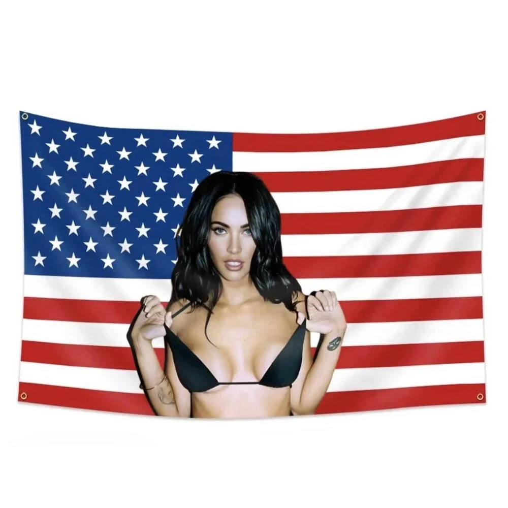 Megan Fox US Flag Tapestry 3x5ft - Patriotic Wall Art, Dorm Room Decor